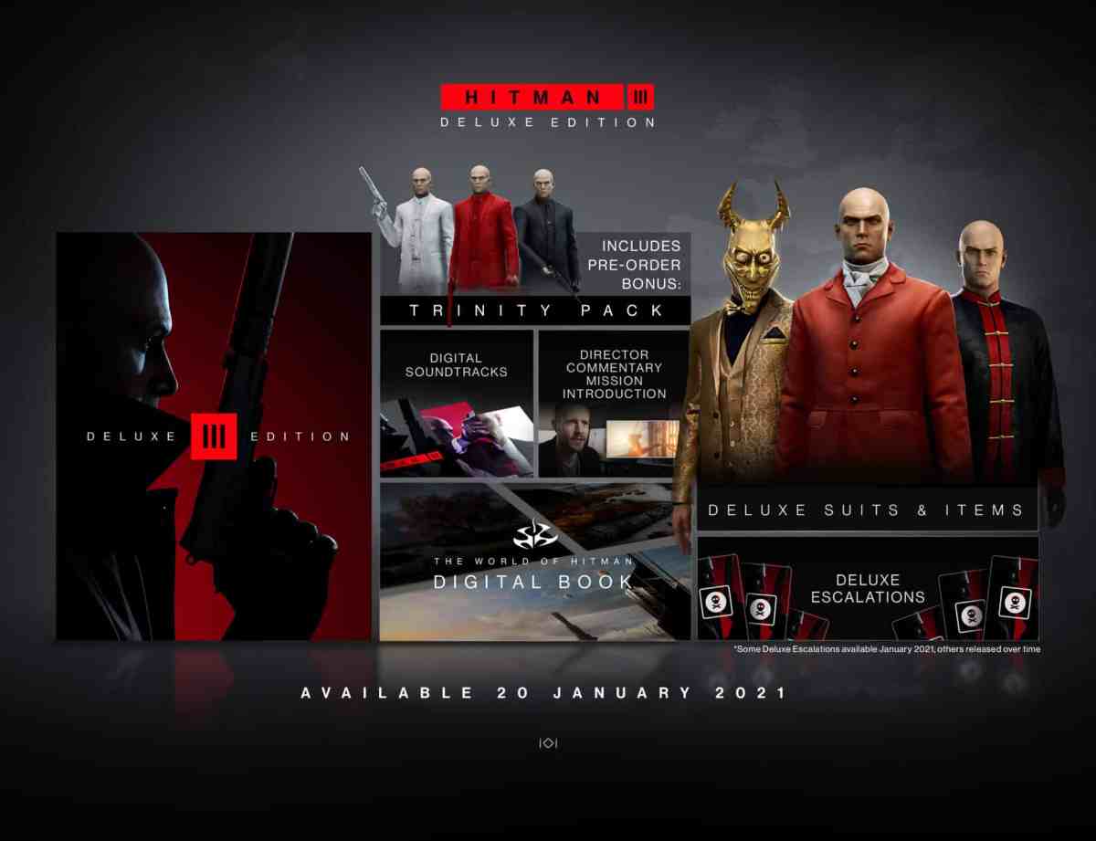 Hitman 3 Deluxe Edition Deluxe Pack contents IO Interactive