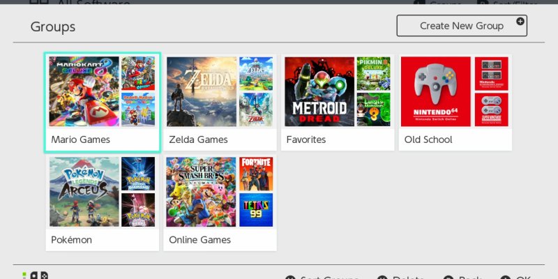 Nintendo Switch groups folders grouping firmware update 14.0.0 video games