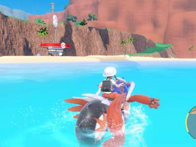 Player riding Koraidon on water in Pokemon Scarlet and Violet - Best Water Type Pokémon in Scarlet and Violet