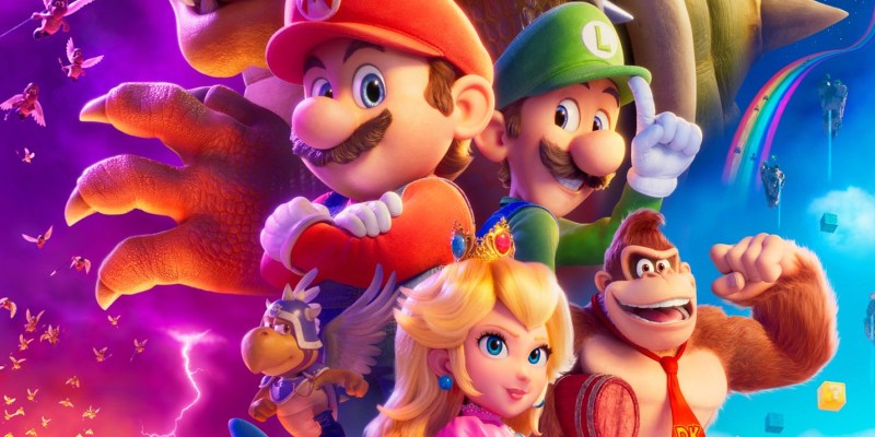 The Super Mario Bros. Movie official poster ensemble cast Mario Luigi Donkey Kong Peach Toad Bowser