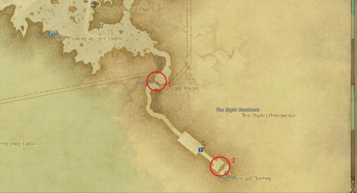 Location of the Crystal Gate and Crystal Tower in Final Fantasy XIV for the Delve into Myth side quest