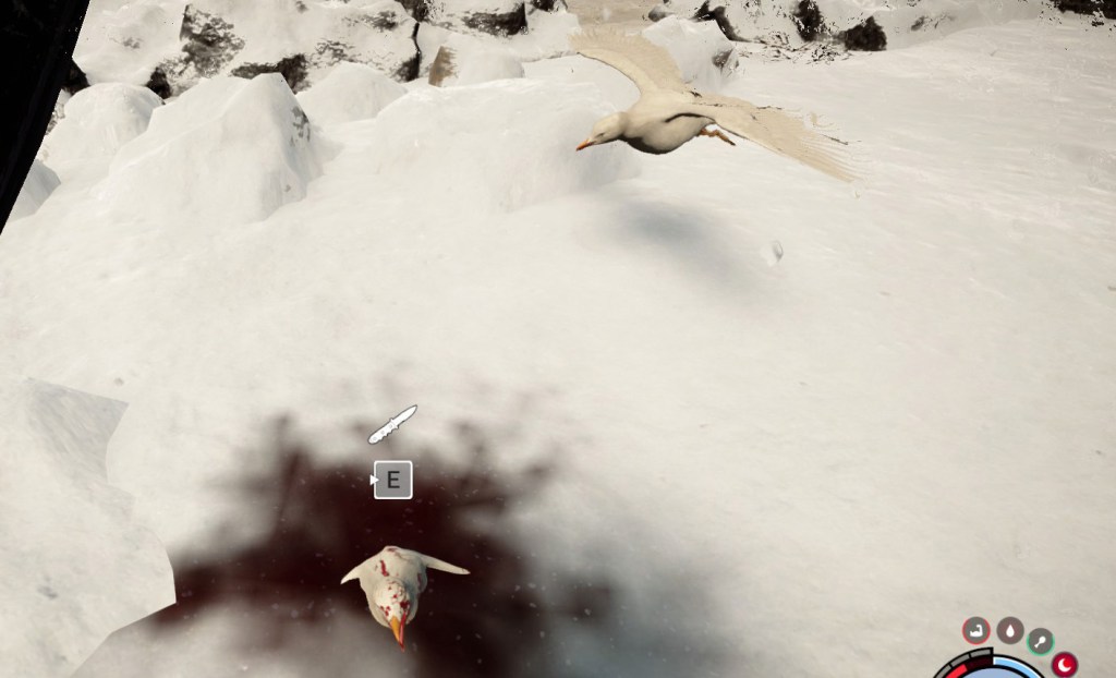 Sons of the Forest getting feathers from a murdered bird with an axe