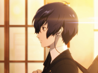 All Voice Actors in Persona 3 Reload, main character Makoto Yuki in profile against windows through which shine the setting sun.