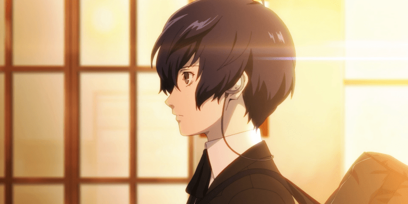 All Voice Actors in Persona 3 Reload, main character Makoto Yuki in profile against windows through which shine the setting sun.