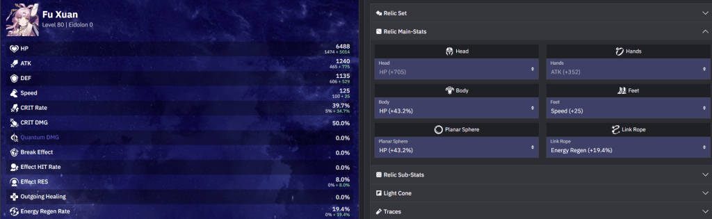 Fu Xuan Relic stats