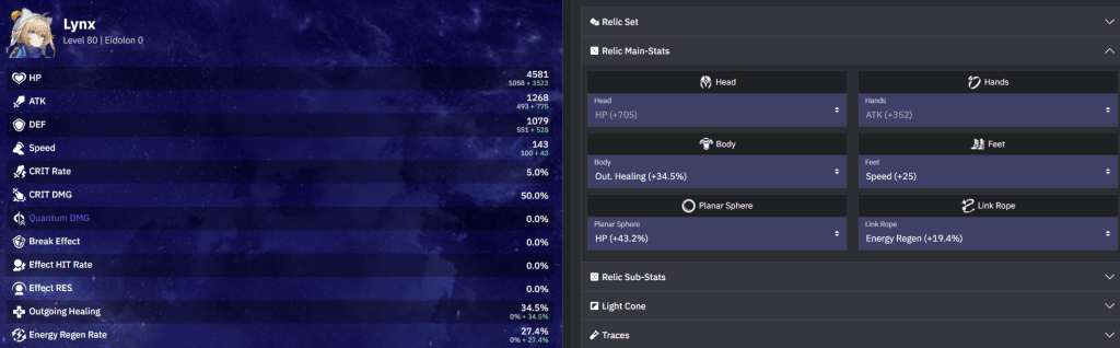 Lynx relic stats in honkai star rail