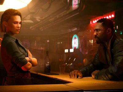 Idris Elba in a bar in Cyberpunk 2077: Phantom Liberty