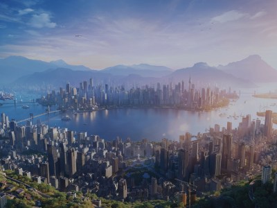 Image of a virtual city in promo art for Cities: Skylines 2.