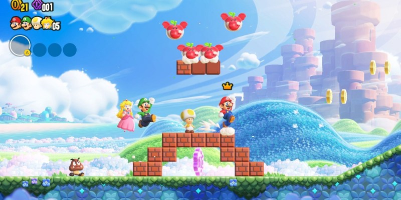 Image of Mario and the gang running around in Super Mario Bros. Wonder.