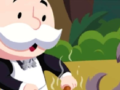 Header for Monopoly GO showing the Monopoly Man and his dog talking about all the rewards and how to get them for the Camp Cook-Off event.