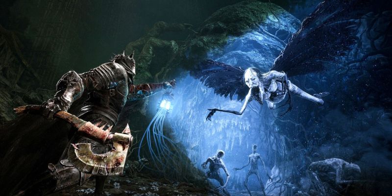 A Hallowed Knight fending off a Womb of Despair in Lords of the Fallen
