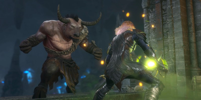 Ritual Casting and Spells in Baldur's Gate 3 Explained. This image shows a spellcaster facing down a minotaur.