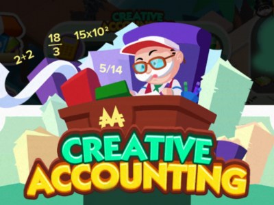 A header image for the Creative Accounting event in Monopoly GO as part of a guide on all the rewards you can get in it and how to get them.
