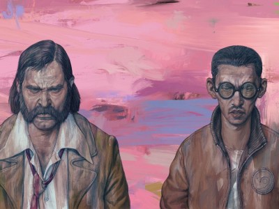 Image of Harry and Kim on a painted background for Disco Elysium.