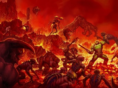 Image of Doom character busting demon heads.