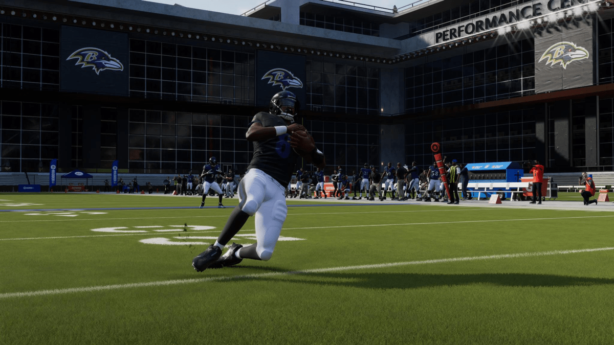 An image of a quarterback in Madden NFL 24 doing the QB slide as part of an article on how the action works.