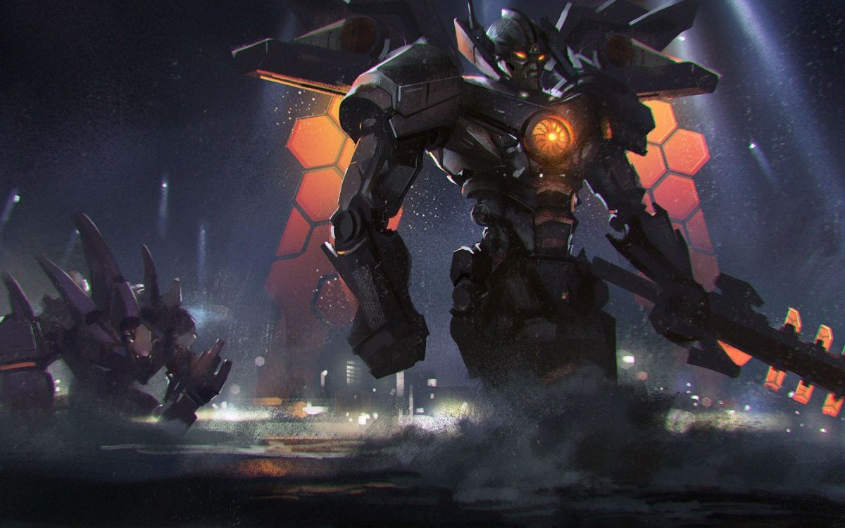 Mecha Aatrox in the water in League of Legends (LoL). 