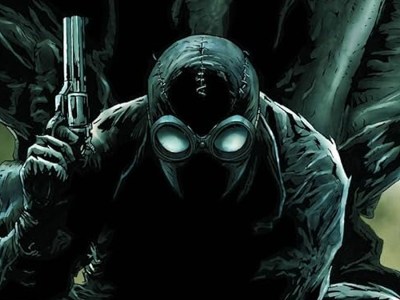 Spider-Man Noir holding a gun