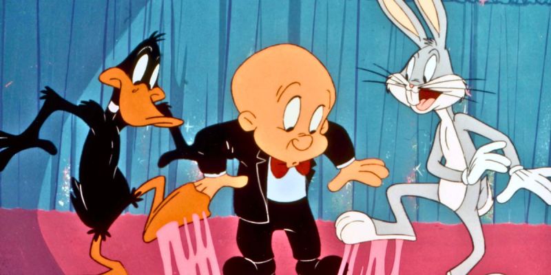 Daffy Duck, Elmer Fudd and Buggs Bunny stepping on chewing gum