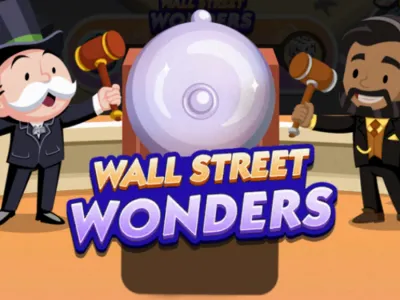 Image of Wall Street Wonders in Monopoly GO showing Rich Uncle Pennybags and another man about to ring a stock bell.