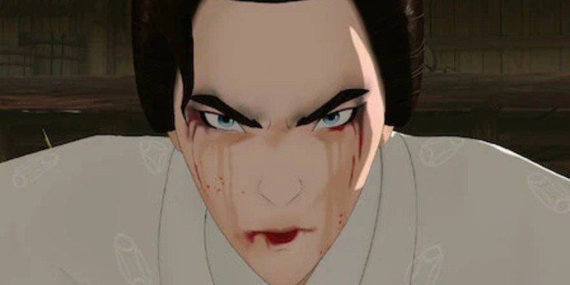 Mizu glares through blood and makeup