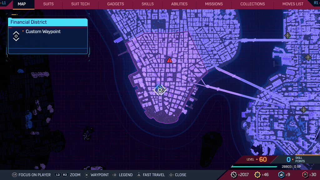 An image showing a map of New York City in Marvel's Spider-Man 2 as part of an article on where to find the science trophy that earns players the "Just Let Go" trophy.