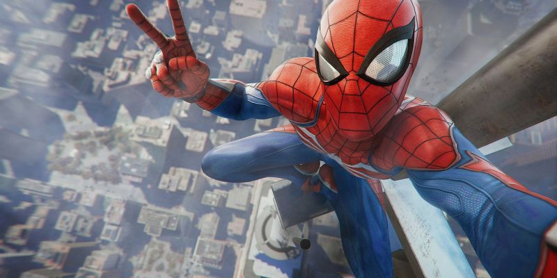 Spider-Man takes a selfie on a building