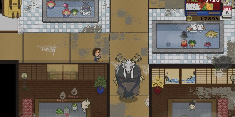 An image of Spirittea's ghost-filled bathhouse as part of a guide on getting more towels.