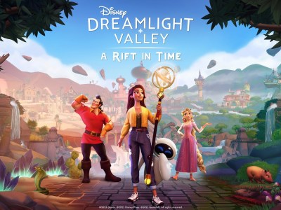 Image of female character holding a magical staff and surrounded by Disney characters in Disney Dreamlight Valley A Rift in Time DLC artwork.