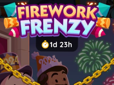 A header image for the Firework Frenzy tournament in Monopoly GO showing the logo for the event.