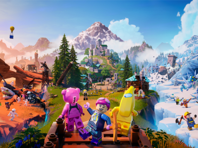 LEGO Fortnite with all the biomes visible.