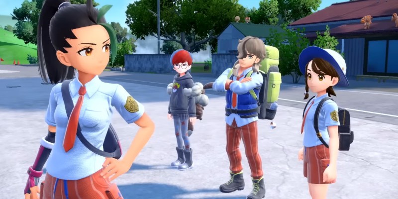 Four characters from the Pokemon Scarlet & Violet epilogue trailer.