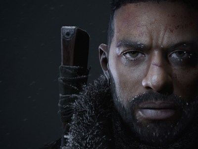 Image of a black man with snow flakes on his face in The Day Before artwork.