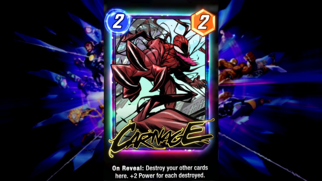 Carnage's Destroy card in Marvel Snap.