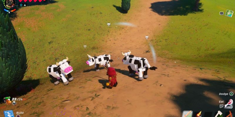 A group of cows in LEGO Fortnite. This image is part of an article about how to make Cheese in LEGO Fortnite.