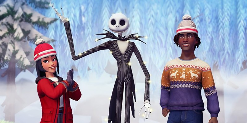 An image from the The Pumpkin King returns update in Disney Dreamlight Valley showing Jack Skellington flanked by two player characters as an article compiling all the patch notes for the update.