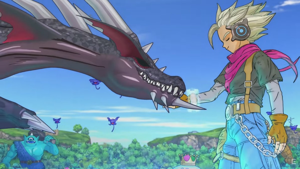 A character petting a dragon in Dragon Quest Monsters: Joker 3.