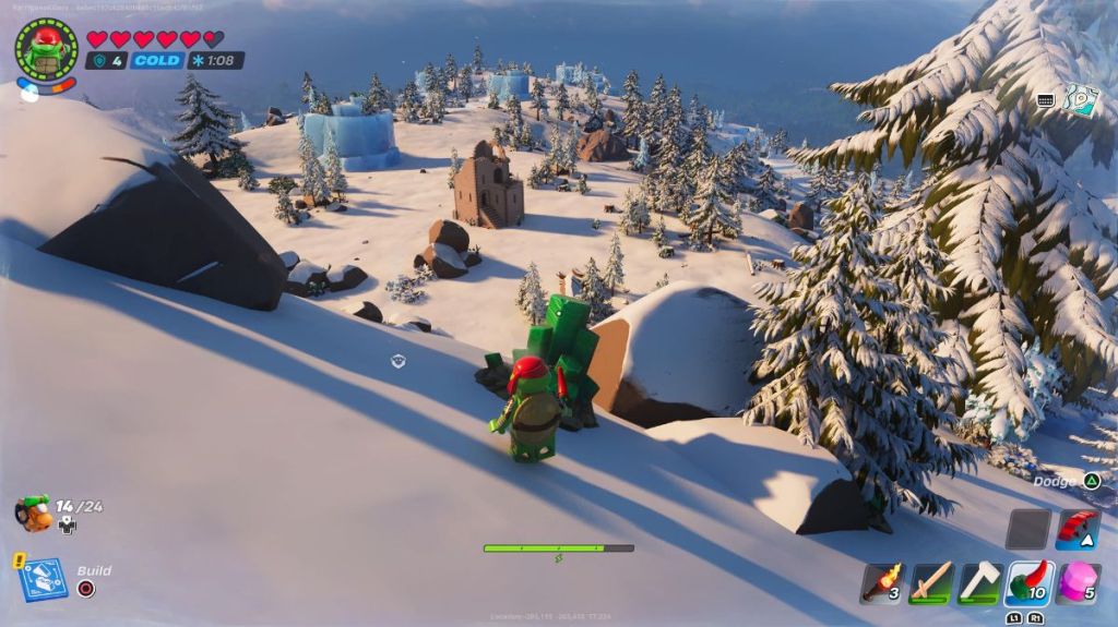 A Malachite rock formation at LEGO Fortnite.