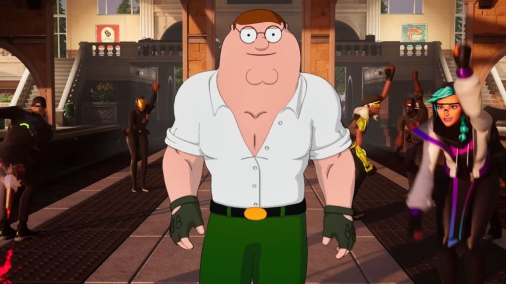 Peter Griffin walking in the Fortnite Battle Royale trailer. This image is part of an article about is a Joe Swanson skin coming to Fortnite. 