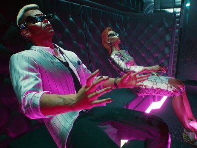 Two people experiencing a Braindance in Cyberpunk 2077