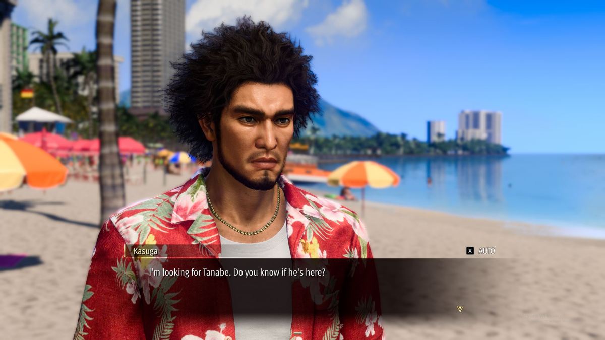 An image showing Ichiban on a beach in Like a Dragon Infinite Wealth as part of a guide on how to find Tanabe in the game.