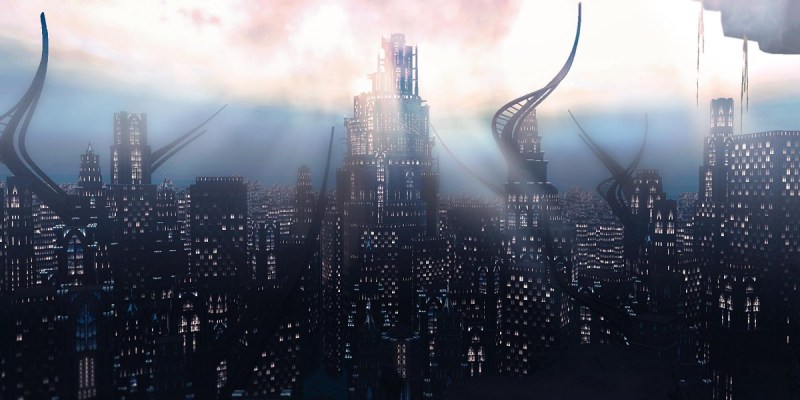 Image of Amarout, a dark city underneath the ocean in Final Fantasy XIV.