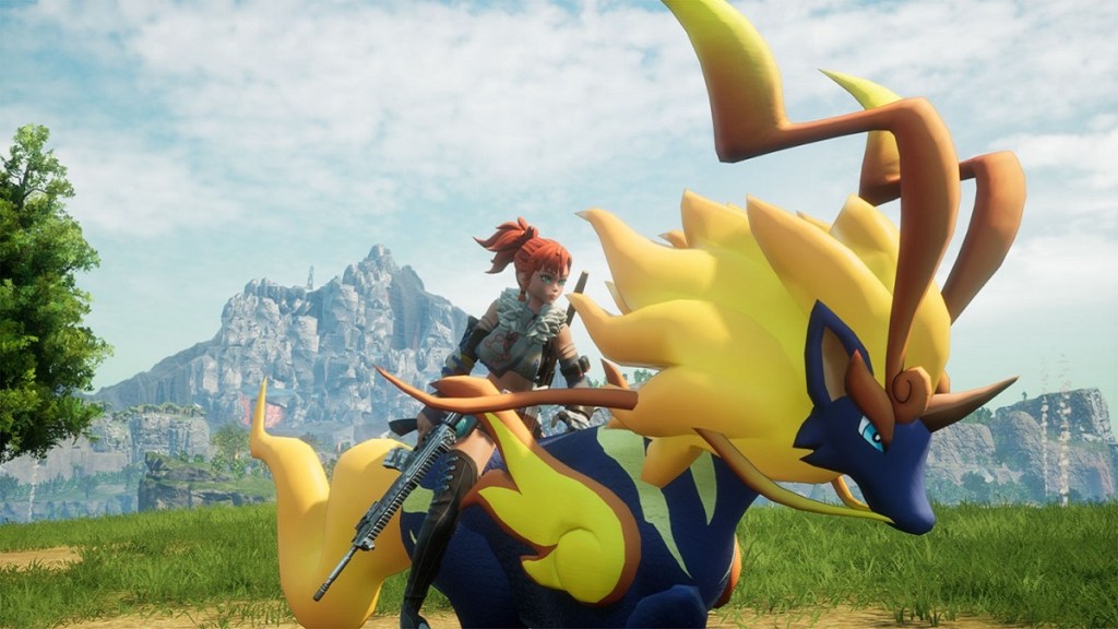 A player riding a Pal in Paldworld. This image is part of an article about the best stats to use points on in Palworld. 