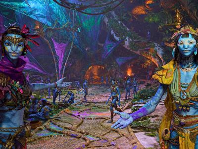 Two Na'vi welcome the player in Avatar: Frontiers of Pandora