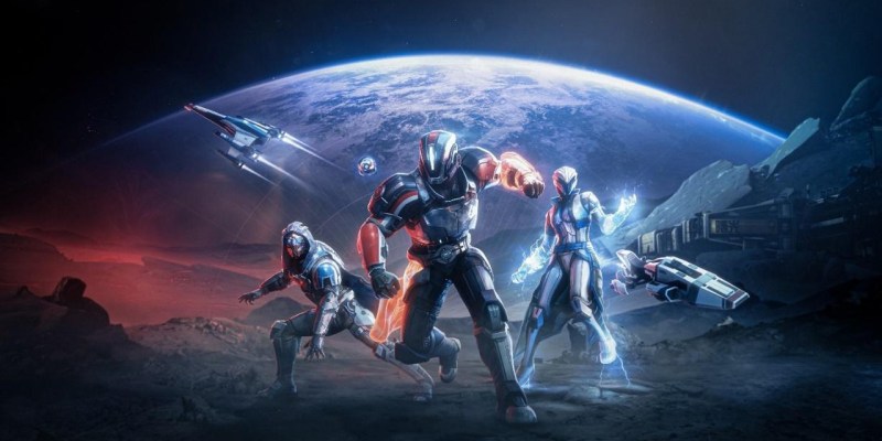 Three Destiny 2 characters in Mass Effect armour.