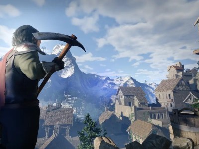 A character holding a pickaxe in Enshrouded. This image is part of an article about how to get metal scraps in Enshrouded.