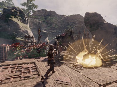 A player shooting an explosive arrow in Palworld