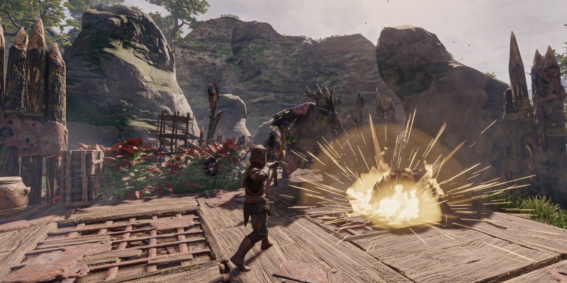 A player shooting an explosive arrow in Palworld