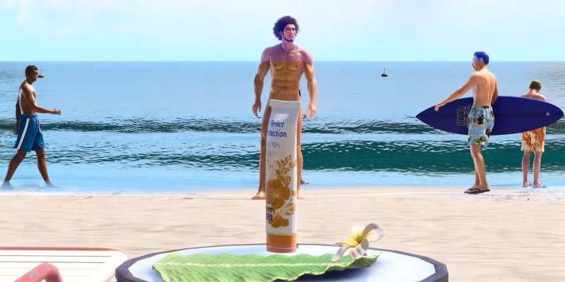 ichiban standing on the beach in the buff