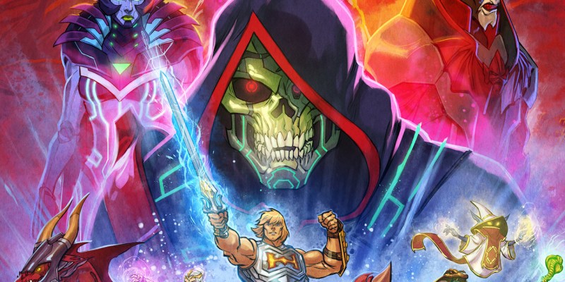 Skeletor from Masters of the Universe: Revolution, looming over He-Man.